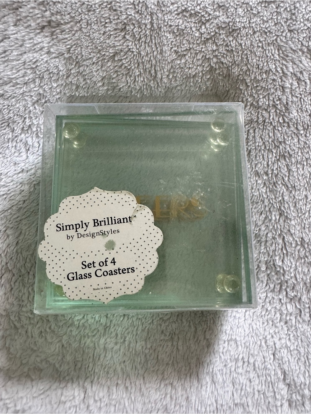Brand new-CHEERS Heavy Glass Coasters, 4 piece set -Hostess gift